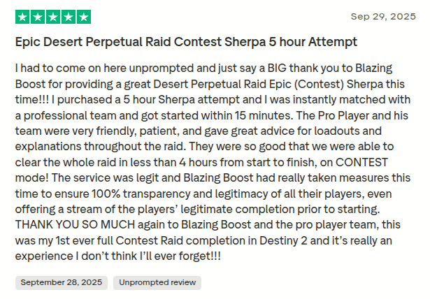 Trustpilot review about sherpa contest mode